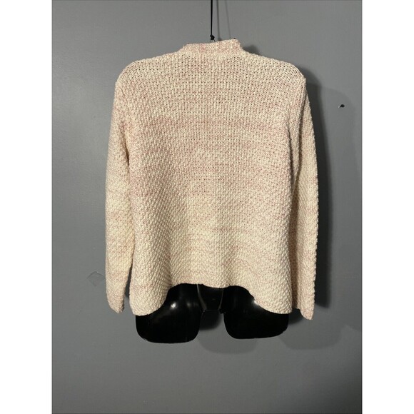 Orvis Open Knit Cardigan Womens Buttonless XL Pink Off White Front Pockets - Picture 4 of 7